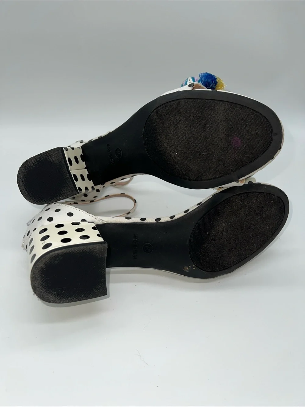 Betsy Johnson Lulu Polka Dot Ankle-Strap Heels with Floral Embellishments sz 7.5